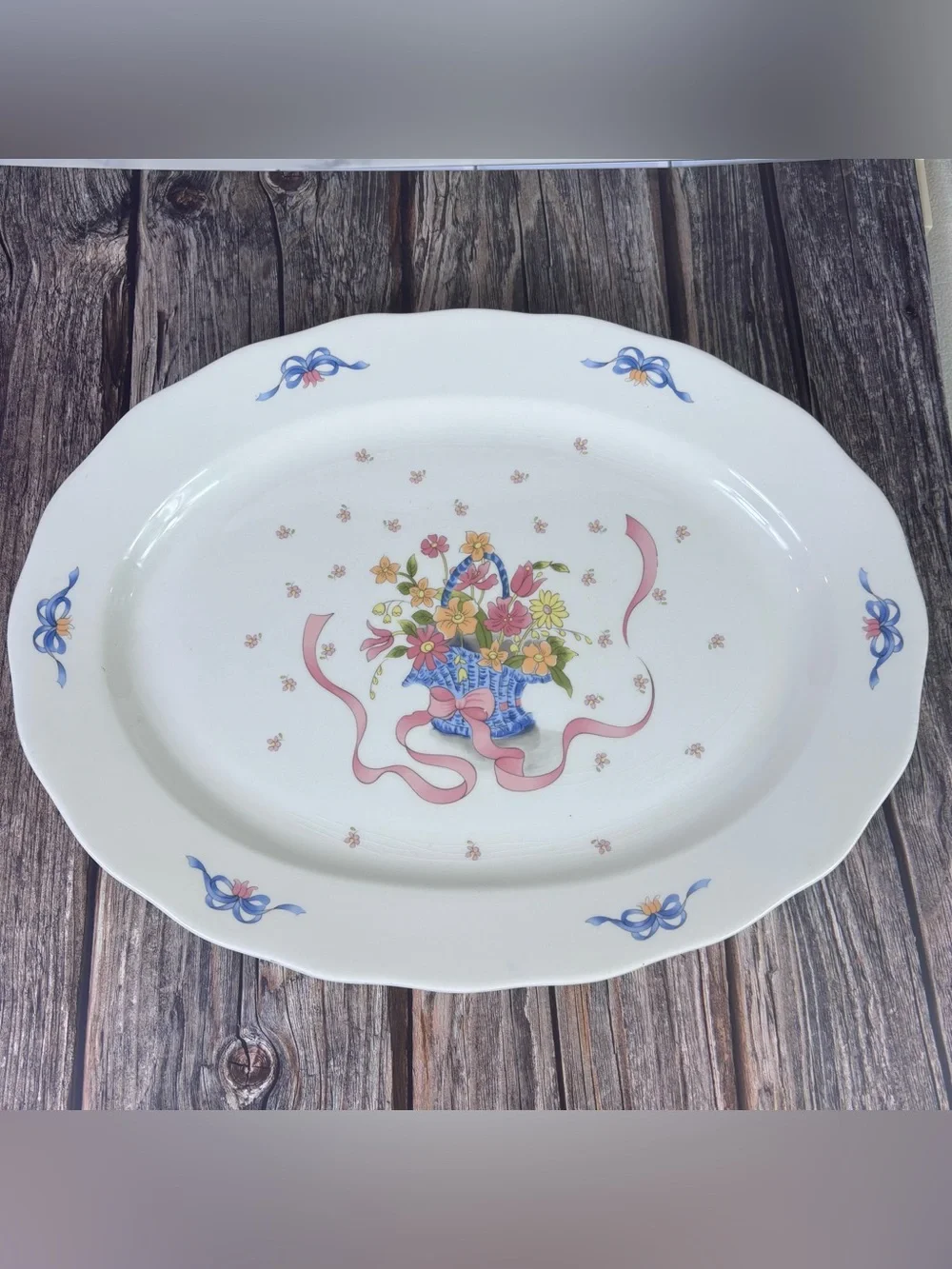 Vtg Oval Serving Platter | Victorian Floral Basket | Cottagecore Granny Romantic